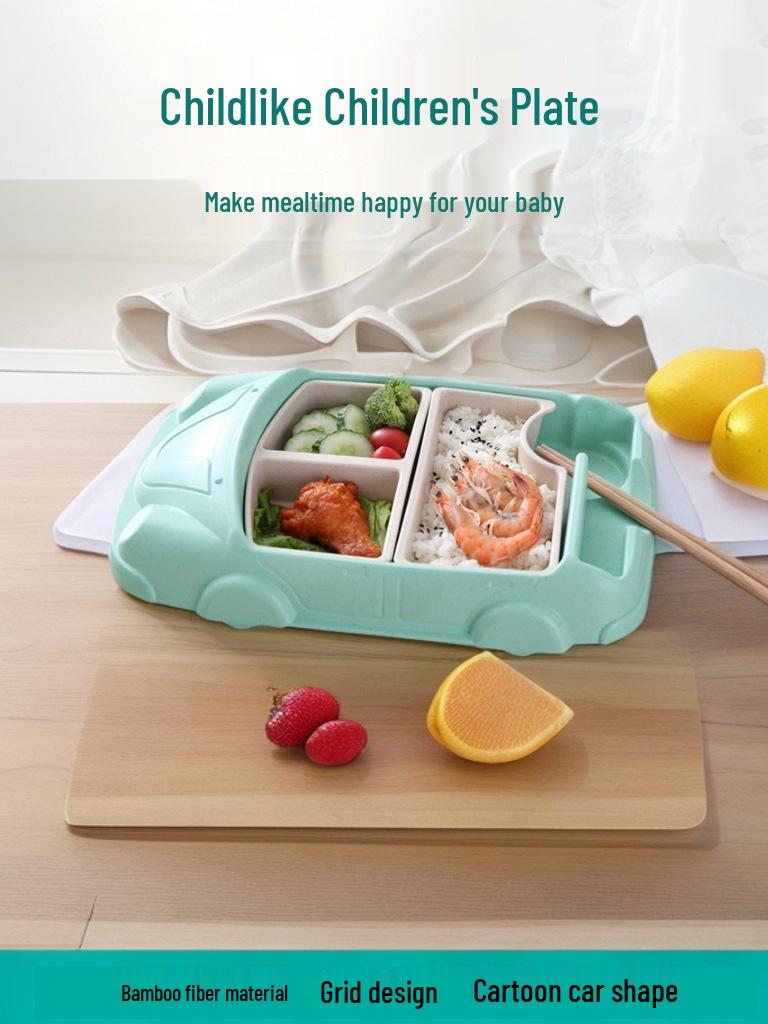 Bamboo Fiber Kids' Cartoon Car Tableware Set – Creative Divided Bowl Gift