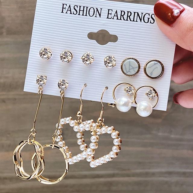IF ME Korean Butterfly Pearl Stud Earrings Set Fashion Geometry Zircon Hoop Earring Women Jewelry Accessories