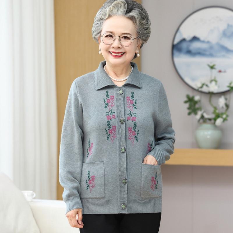 Autumn and winter grandma's new plush sweater thickened cardigan medium and old women's coat mother knitted sweater
