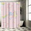 Charming Unicorn Shower Curtain Pink Striped Cartoon Bathroom Decor for Kids Adults Waterproof Polyester Fabric Available in V