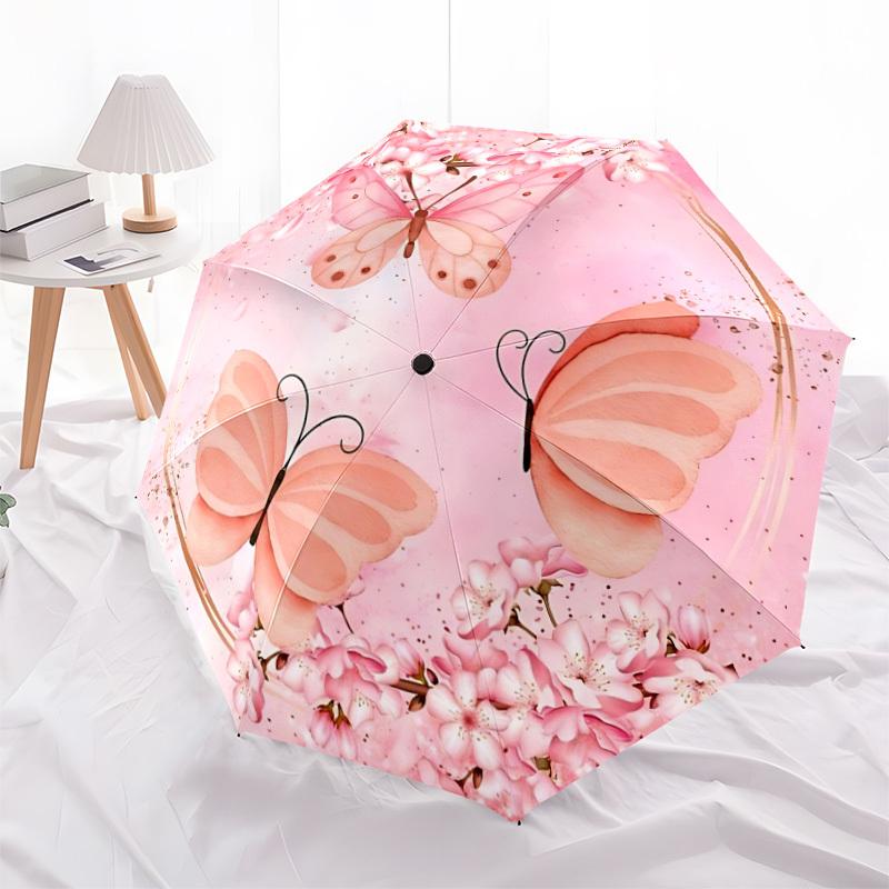 1pc Butterfly Pink Automatic Folding Umbrella - Portable Collapsible 8-Rib Umbrella for All Seasons yy251119207