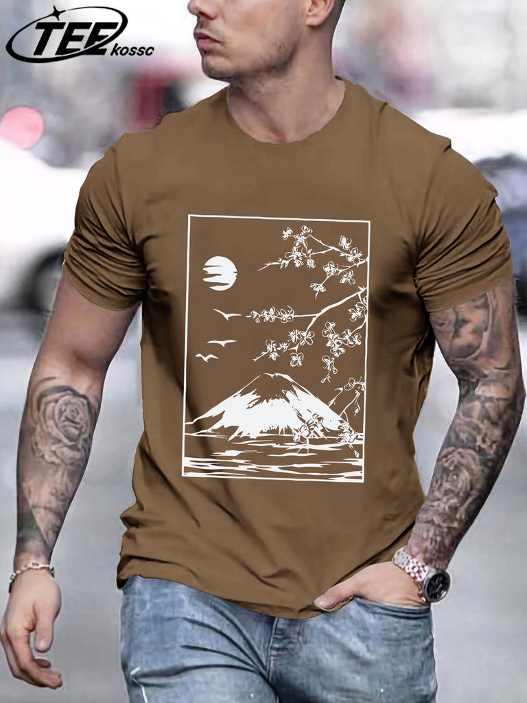 Cherry Blossoms In Mount Fuji Tee Shirts ONeck Loose Short Sleeve Trendy Cotton Sportswear Unisex Comfortable Summer TShirt