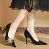 Fashion Fall New Pointed Toe Shallow Suede Slip-on Non-slip Sequin Heels Temperament Stiletto