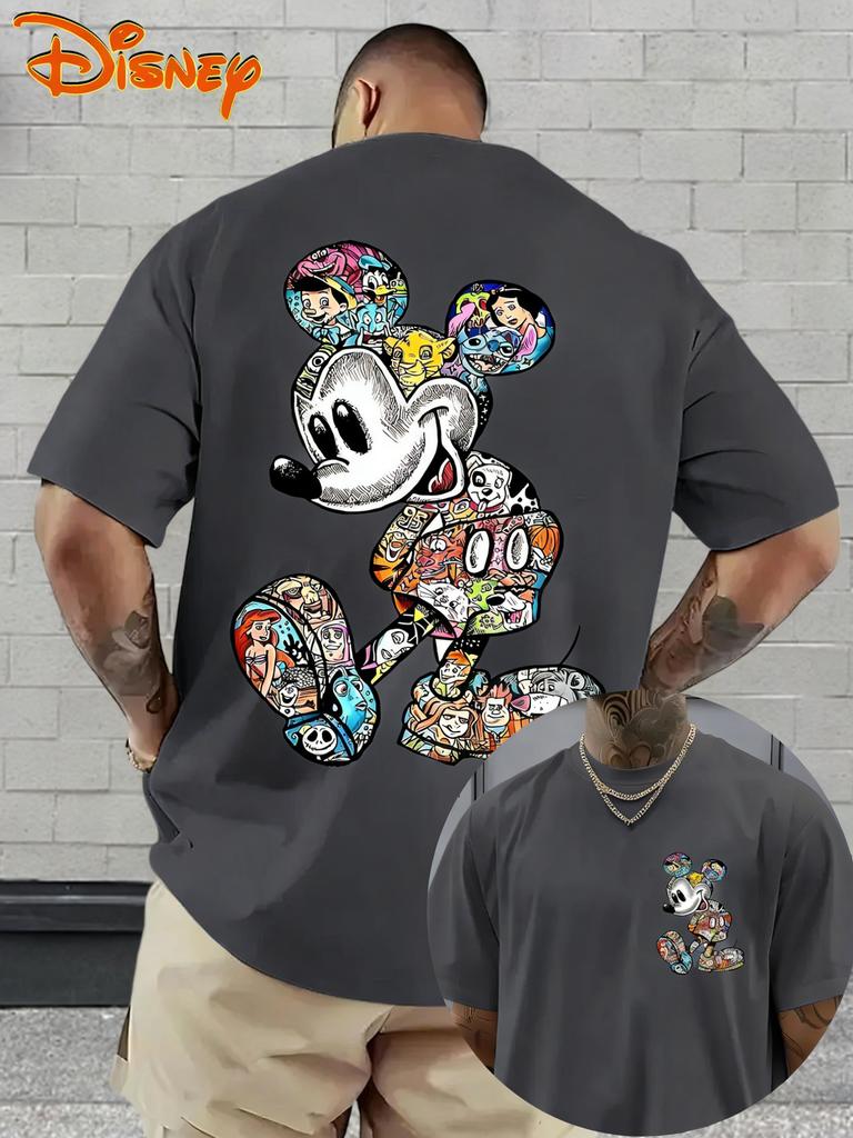 Disney Summer Tshirt Mens and Womens Cartoon Printed Oversized Parent Child Top Fashion Casual Cotton Home Sports Street