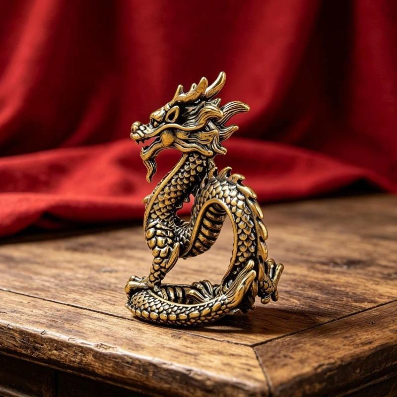 Brass Dragon Figure Home Decor Retro Decoration Desktop Tea Pet Copper Ornaments