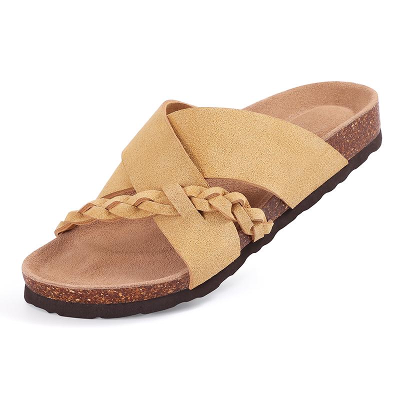Fashion Kidmi 2025 New Women Suede Clogs Women Mules Soft Leather Mules Home Sandals Leather Clogs Cork Antislip Slippers Beach Slippers