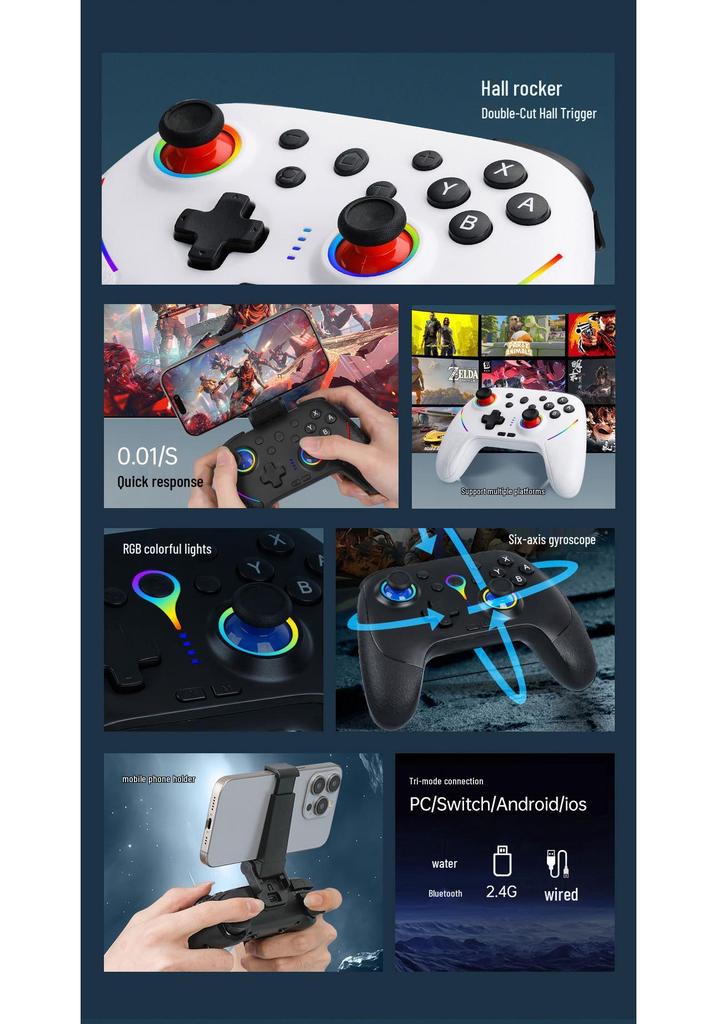 Wireless Bluetooth Game Controller: Cross-Platform for PC, Switch, PS, Android with Six-Axis Vibration