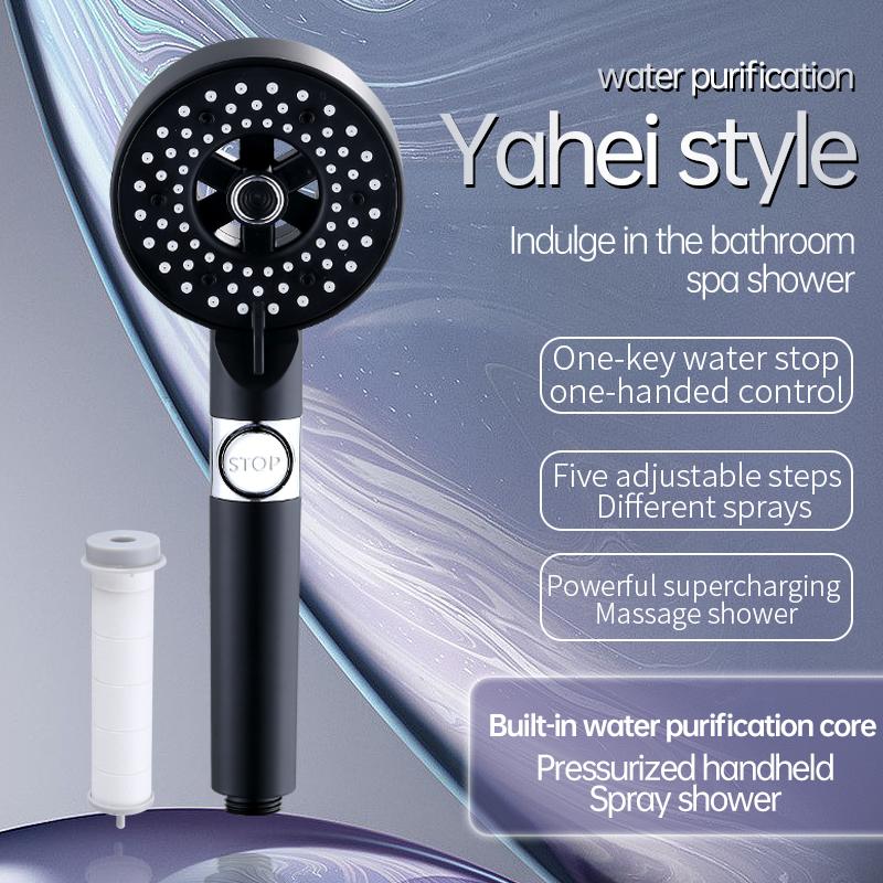 

New High Pressure Shower Head 5 Modes Adjustable Showerhead Water Saving One-Key Stop Spray Nozzle Hose Bathroom Accessories Set