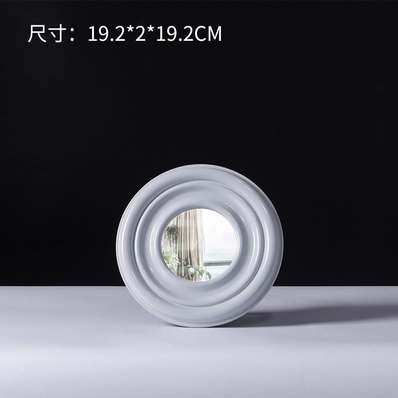 Modern Round Ceramic Frame Mirror Living Room Porch Layered Round Decorative Wall Mirror Ornaments Wrought Iron Makeup Mirror