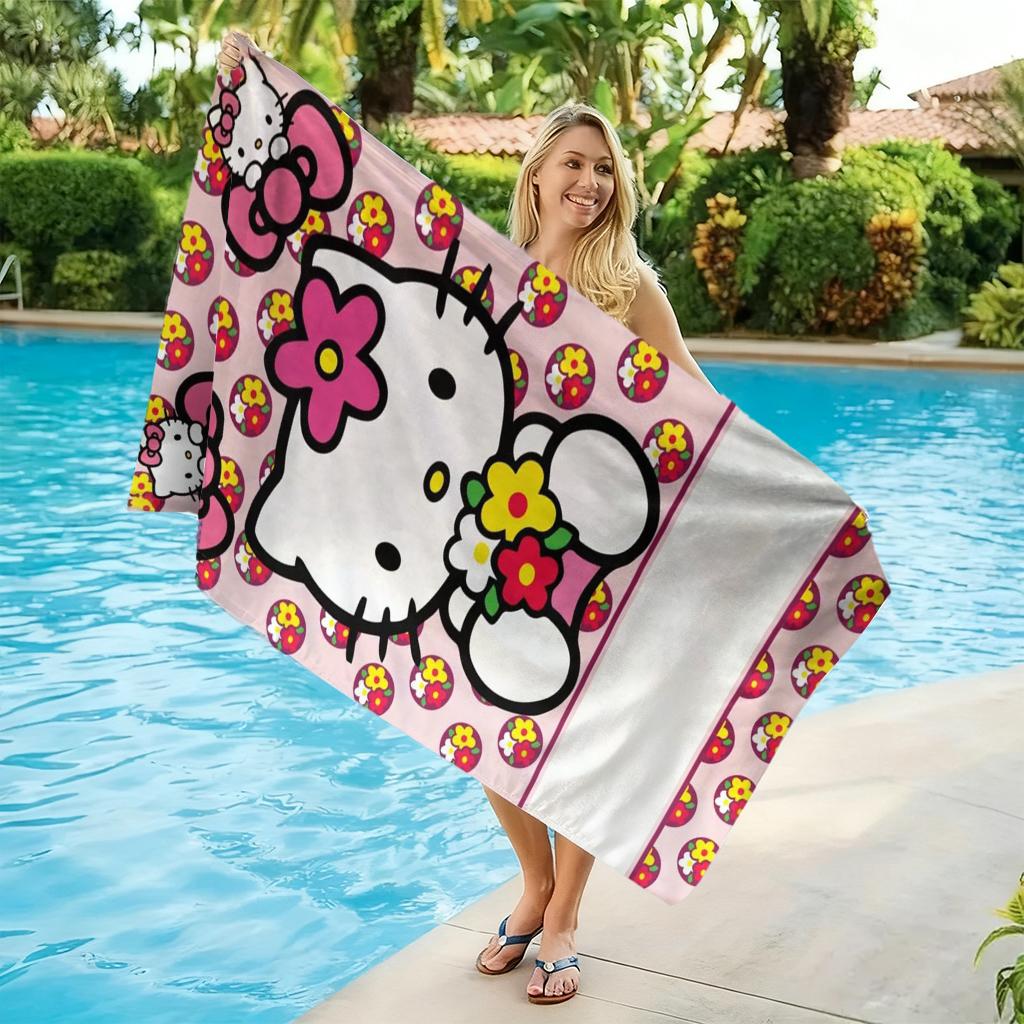 Hello Kitty Kids Beach Towel, Cute Cartoon Pool Bath Towel, Soft Absorbent Girls Summer Towel, Birthday Gift Flat Print