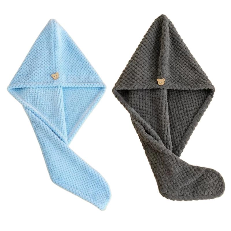4/2Pcs Hair Drying Towel With Button Women'S Quick-Dry Microfiber Headscarves Absorbent Hair Towel Wrap Thickened Soft Headscarf