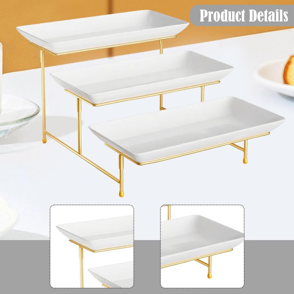 3 Tier Rectangular Serving Platter Stand Set Porcelain Fruit Dessert Display Tray for Home Party Wedding Cupcake Display Stand