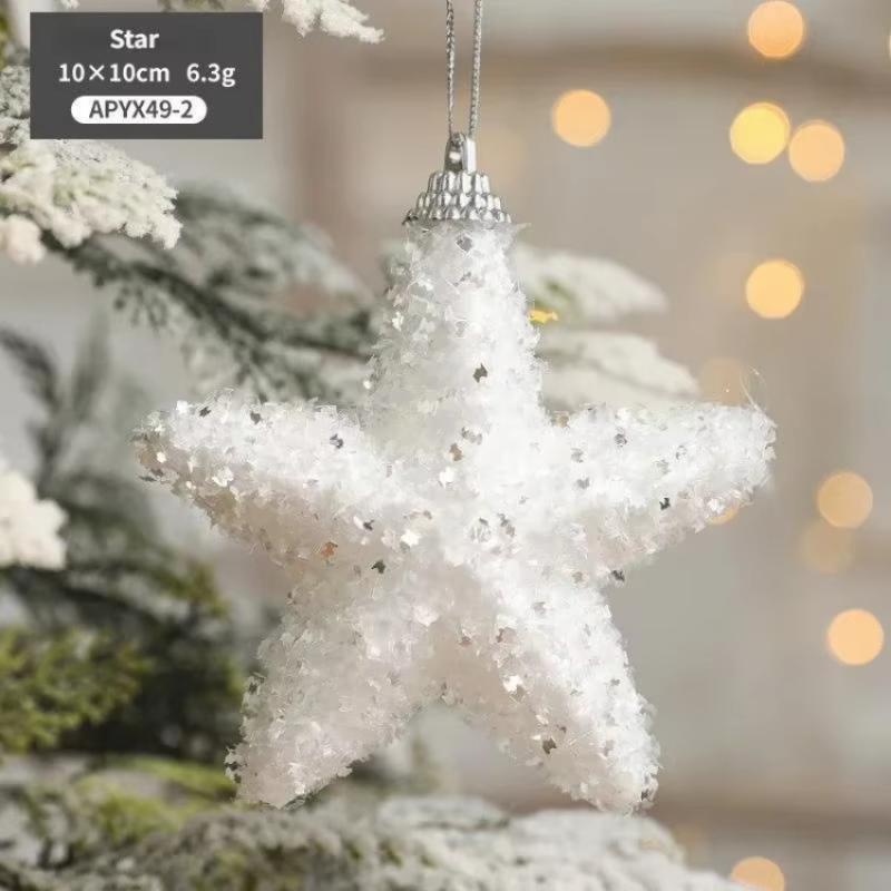 1 Pcs New Ornaments White Foam Stars Pentagram Icicle Gift Box Pendant Tree Hanging Decorations Shiny New Year Festival Decors