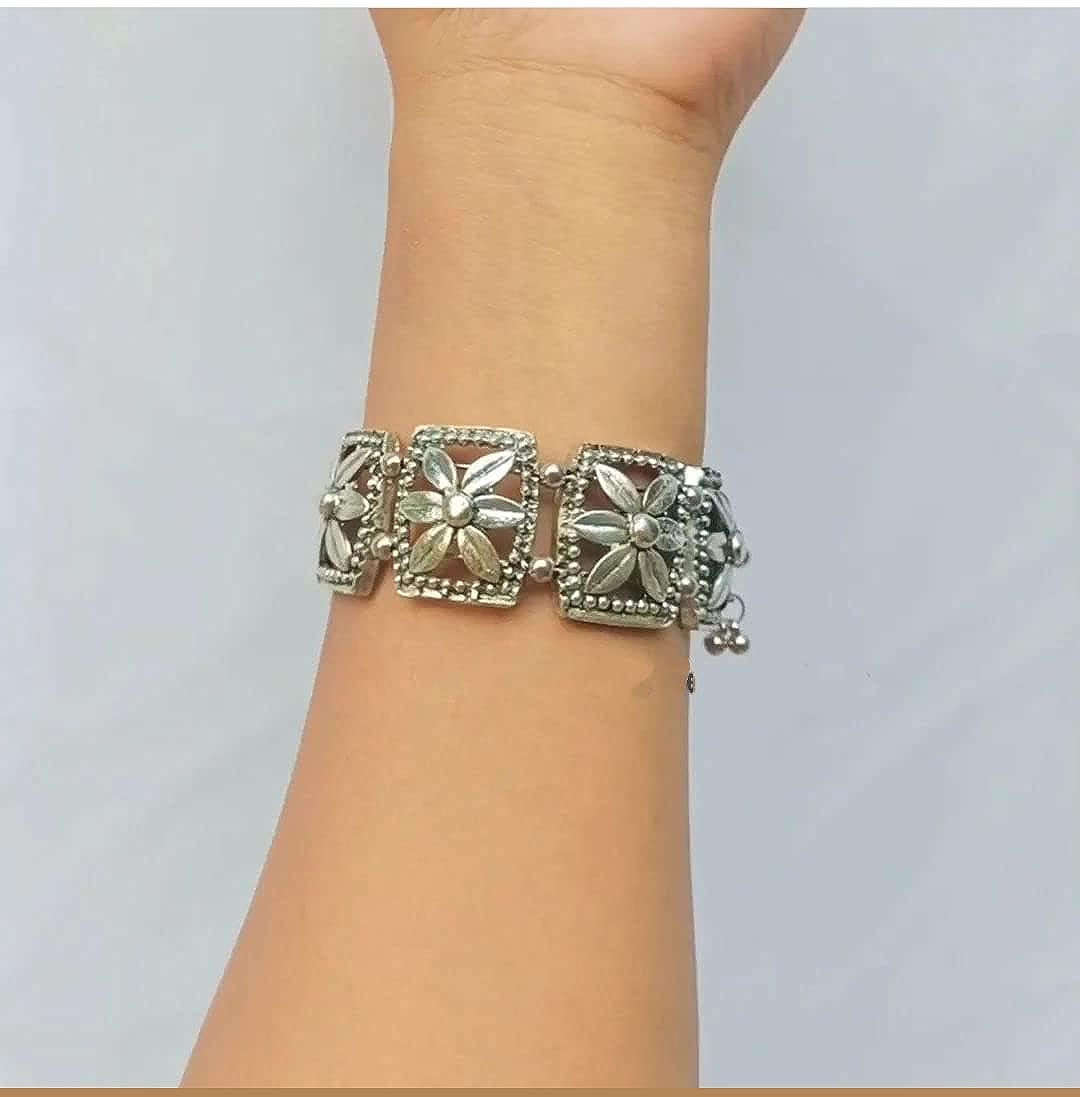 Браслет-браслет из окисленного серебра с афганской эмалью для женщин и девочек — фото 2