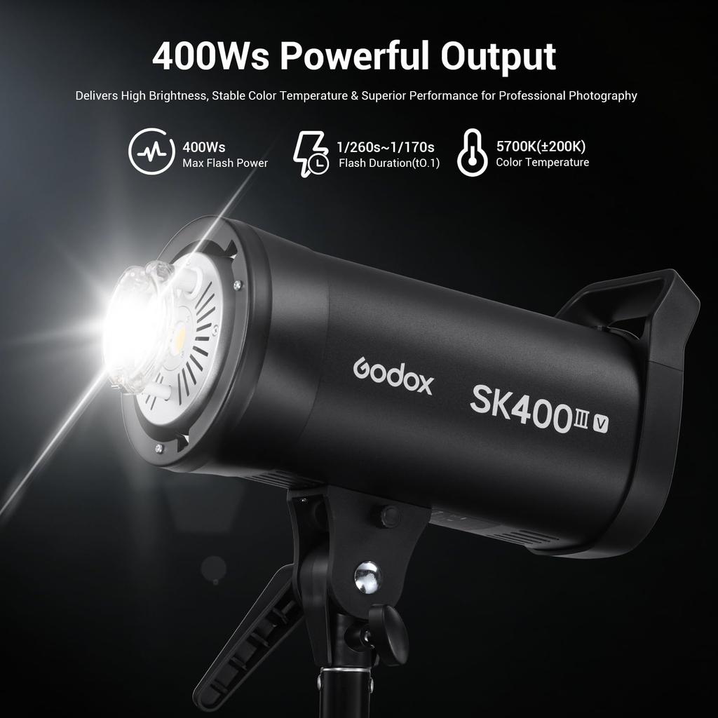 The GODOX Studio Strobe SK400IIIV GN65 400Ws Features a 10W Adjustable Model Second Recycle Wireless X and Bowens Ideal for Photography SK400III-V