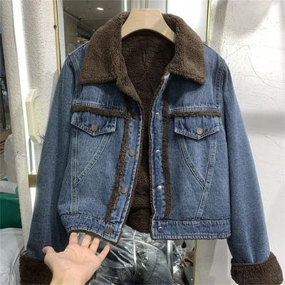 Thickened Denim Winter Coat Cotton Padded Jacket Women Clothes Style Age-reducing Tweed Pattern Jackets Fashionable