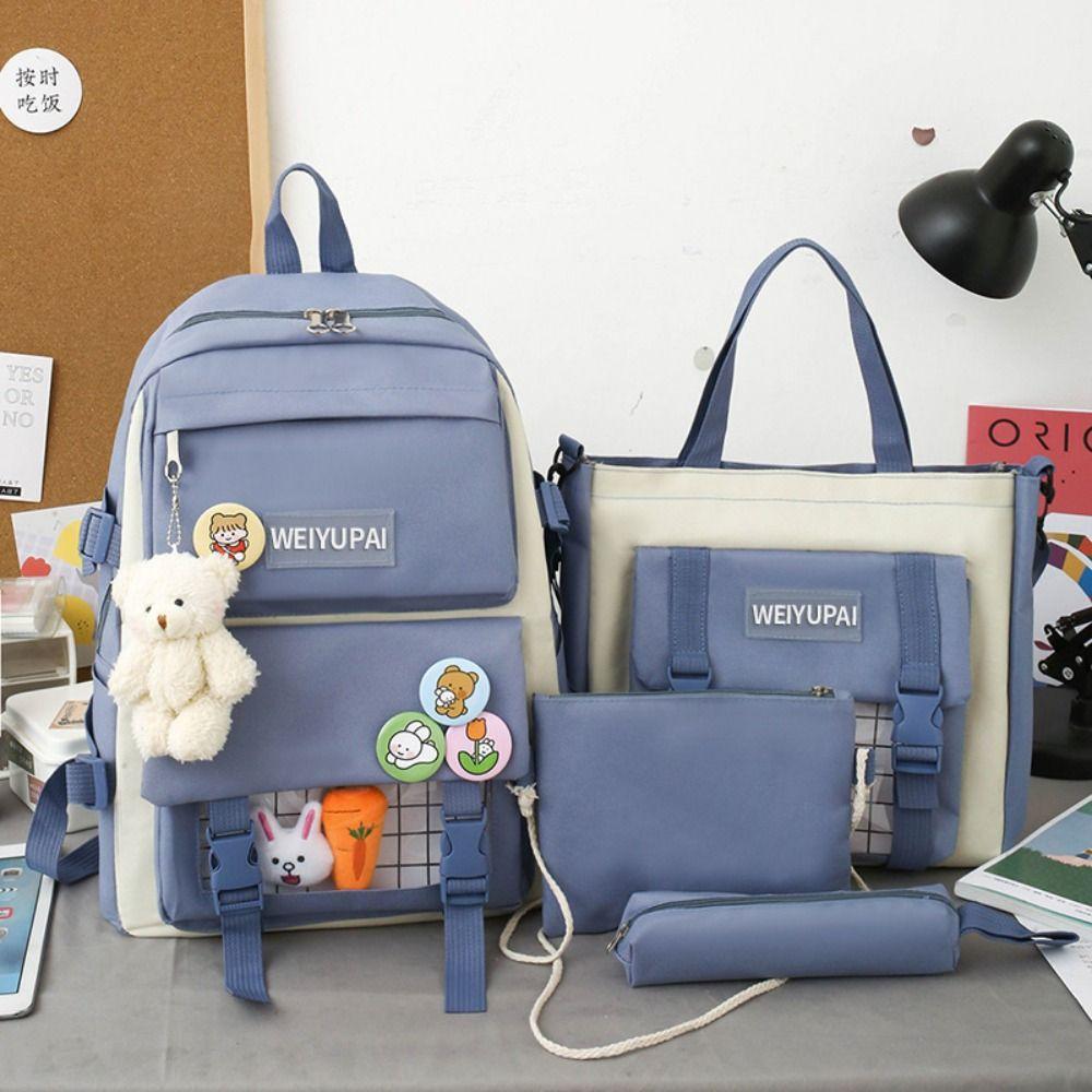 Simple Badge Shoulder Backpack Nylon Korean Style School Bag Sweet Large Capacity Bags  Girls