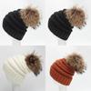 Unisex Knitted Beanie With Thickened Wool Pompom Striped Design For Winter Outdoor Warmth