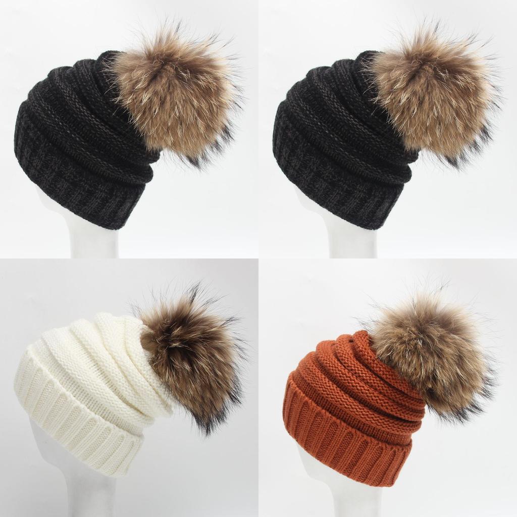 Unisex Knitted Beanie With Thickened Wool Pompom Striped Design For Winter Outdoor Warmth