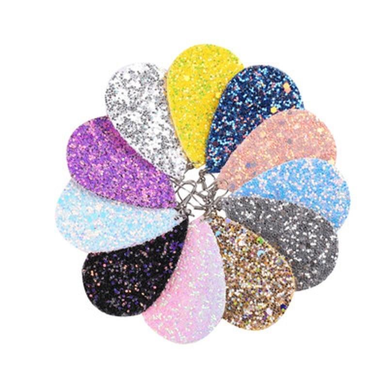 1pair Exaggeration Glitter Colorful Sequin Teardrop Leather Dangle Earring Bohemian Shining Waterdrop Drop Earrings Women Fashion Jewelry Gifts