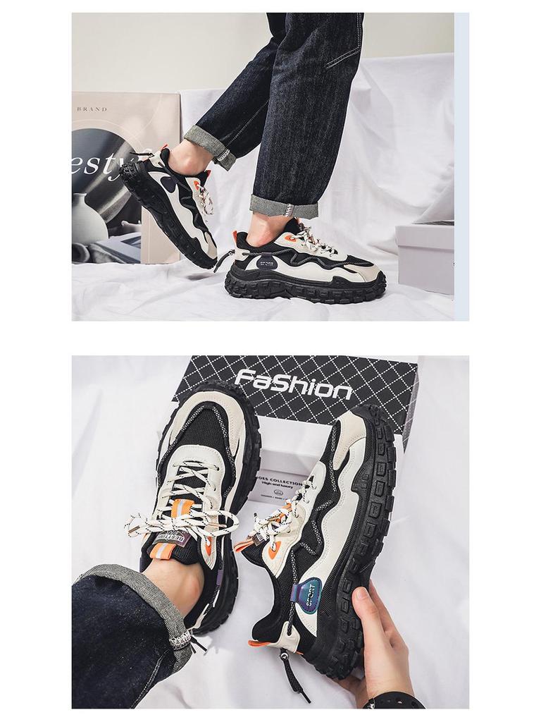 2025 Spring Korean Style Men's Breathable Mesh Sneakers, Versatile Thick Sole Non-Slip Running Shoes