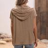Summer 2025 Short Sleeve Loose Hooded T-shirt Women Elegant Button V Neck Slim Fit Casual T Shirt Woman Fashion Solid Simple Drawstring Lady Tee 26480