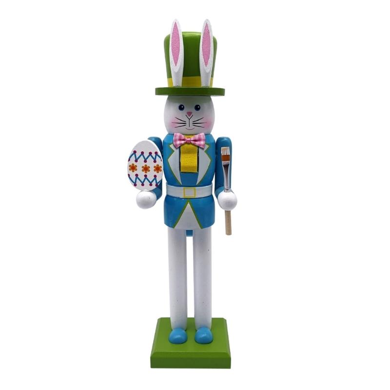 30.8cm Wooden Easters Bunnies Nutcrackers Figurine Ornament Rabbit Soldier Figure for Holiday Decoration Enthusiasts