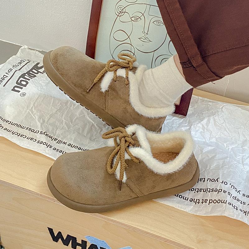 Snow Boots Women's 2025 Winter New Matte Leather Velvet Warm Ugly Cute Bread Shoes Heightened Platform Fashion Short Boots