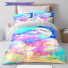 Galaxy Moon Pattern Bedding Quilt Set Quilt Cover Pillowcase Home Decoration Gift (1 * Duvet Cover + 2 * Pillowcase, Without Core)