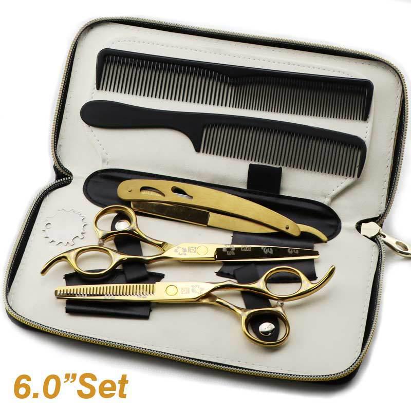 6.0-Inch Cherry Blossom Style Hairdressing Scissors Set - Straight, Bangs, and Serrated Scissors for Barbers