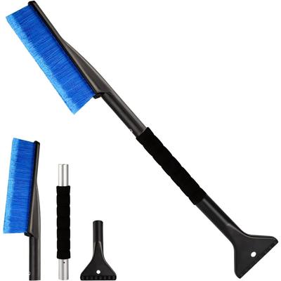 2-in-1 Auto-Eiskratzer Schnee-Bürste, Reinigungsbürste, Auto-Schnee-Bürste, Einziehbare Winter-Schnee-Bürste mit Anti-Rutsch-Schaumstoffgriff für LKW und SUVs, Autos