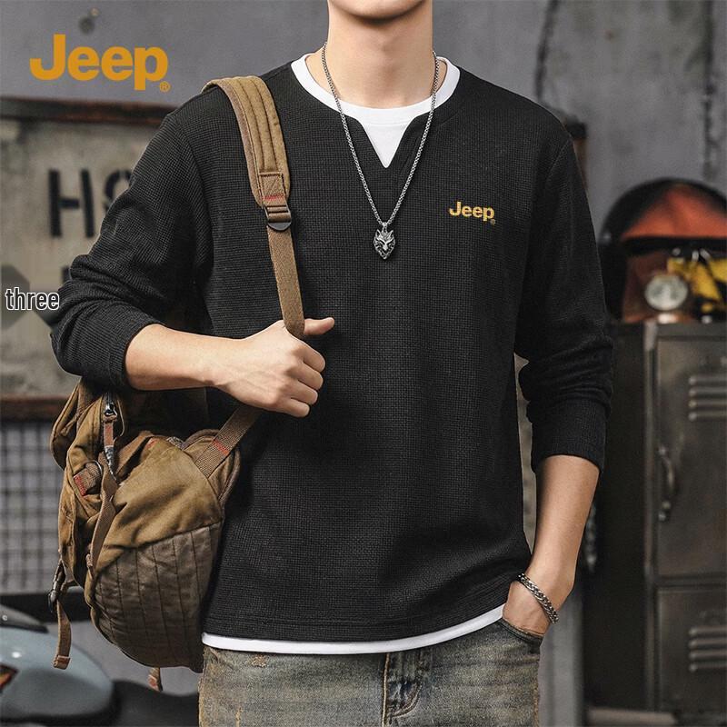 

Jeep Мужская вафельная футболка с длинным рукавом, имитирующая две части 3XL