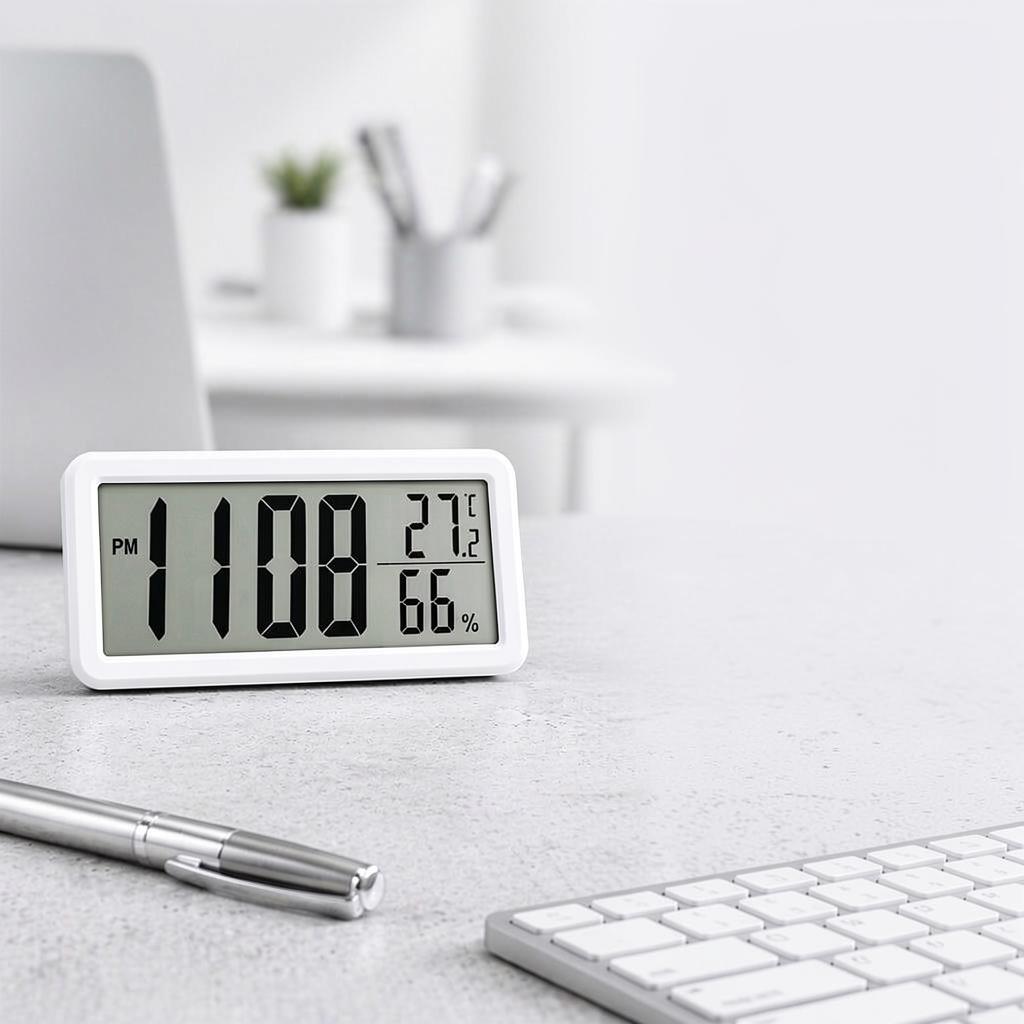 Minimalist LED Digital Clock Temperature Humidity Monitor Magnetic Wall Mounted Desk Tabletop Home Office Kitchen Tool