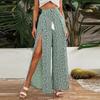 Fashion Women's Printed Casual  Wide Leg Pants Straight Leg Pants Slit Pants