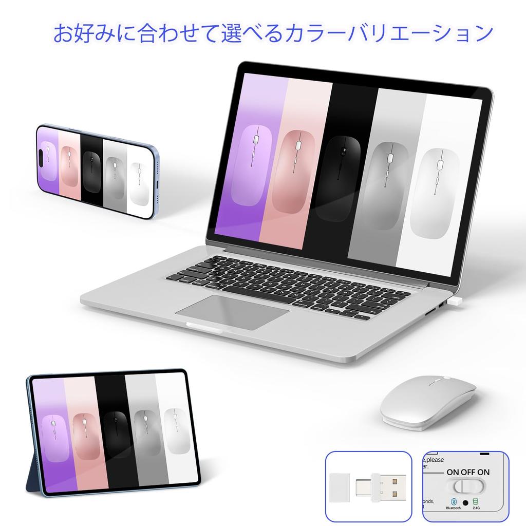 Kabelloses Bluetooth-Laden Hoch Hoch Kompatibel mit Maus, 5.2/3.0+2.4GHz, USB-A & USB-C, Schlank, Leise, Kompakt, Typ-C-Anschluss, Eingebauter Jiggler, 3 DPI,