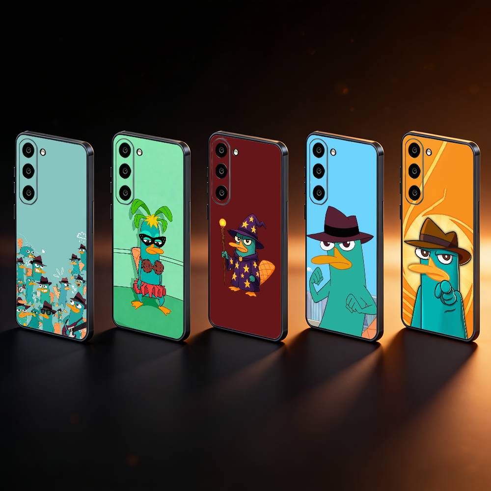 Cute Cartoon Perry The P-Platypus Phone Case For Samsung Galaxy A73,A72,A71,A70,A53,A52,A51,Others Soft Black Cover