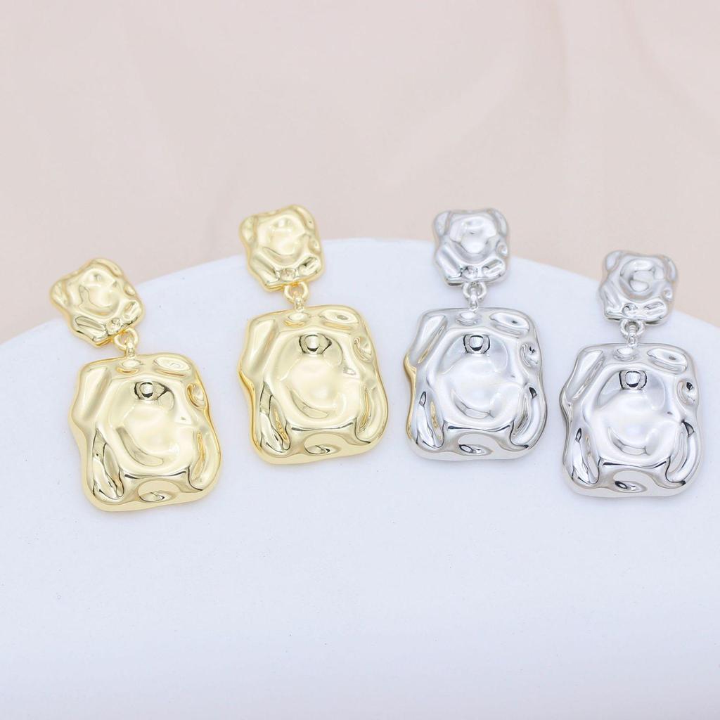Gold-Plated S925 Silver Geometric Square Textured Earrings