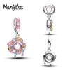 Manyilus S925 Silver Pink Donut Sweet Charm for Original Bracelet Cute Food Jewelry Pendant DIY Kawaii Dessert Gift