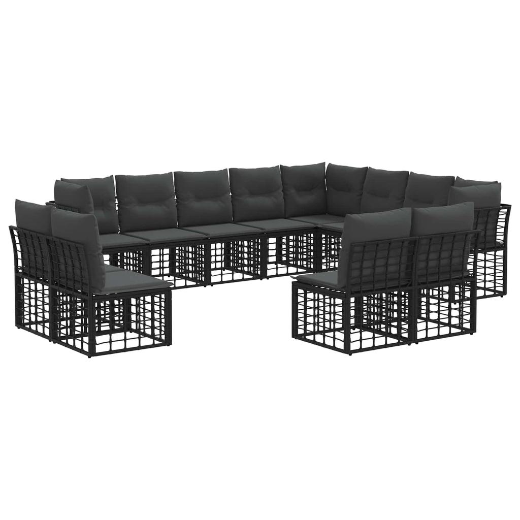 Outdoor Sofa Set Black and Dark Gray Polyester