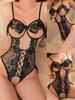 Crotchless Sexy Lingerie For Women Exposed Naughty Underwear Strap Bandage Belt Bodysuit Red Floral Backless Hollow Chest Plus