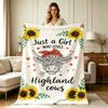 All Season Flannel Blanket with Highland Cow Sunflower Heart Print Soft Warm Throw Blanket for Sofa Couch Bedroom Office Living Room