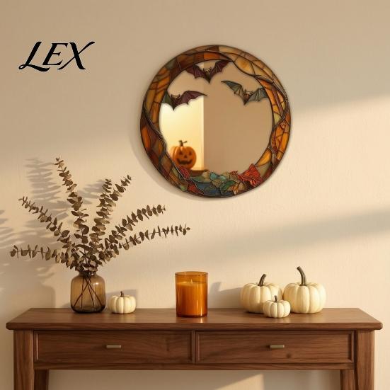 Spider Web Mirror Wall Art Halloween Decorative Stickers with Spiders/Skeletons/Pumpkins, Retro Hanging Spooky Skeleton Ornament, Lightweight for Home