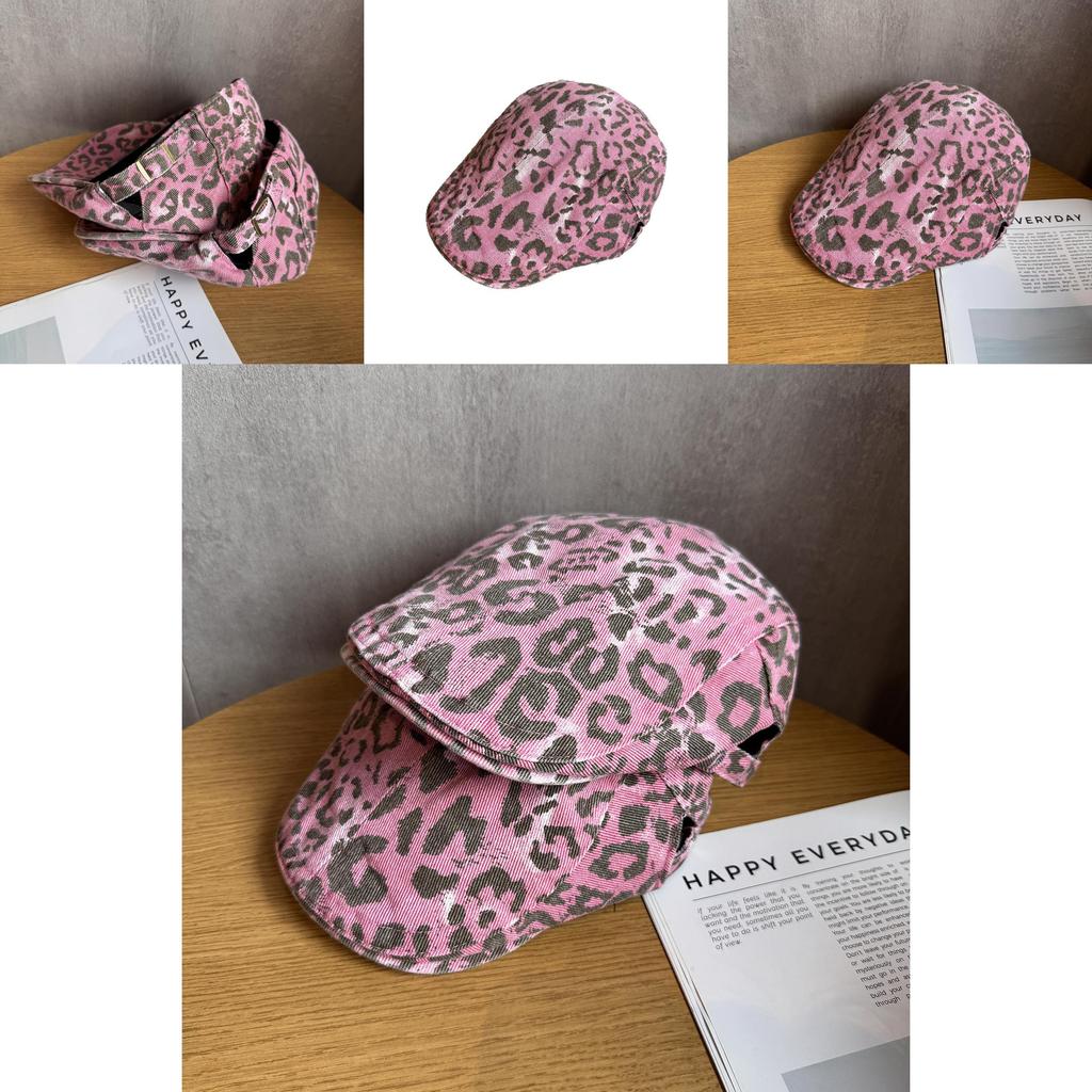 American Retro Pink Leopard Print Sun Hat With Wide Brim For Summer Sun Protection