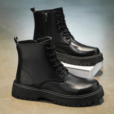 Luxusmarke Herrenmode High Top Motorradstiefel Bequeme Lässige Schwarze Punk Lederstiefel Leichte Rutschfeste Dicke Sohle Stiefel