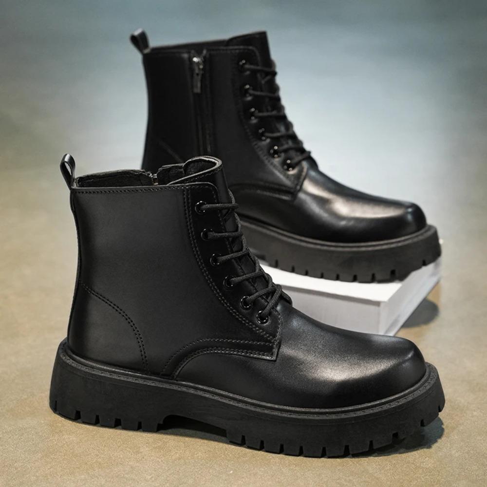 Brand de Lux Bărbați Modă Ghete Moto High Top Confortabile Casual Negre Punk Ghete din Piele Ușoare Antiderapante cu Talpă Groasă