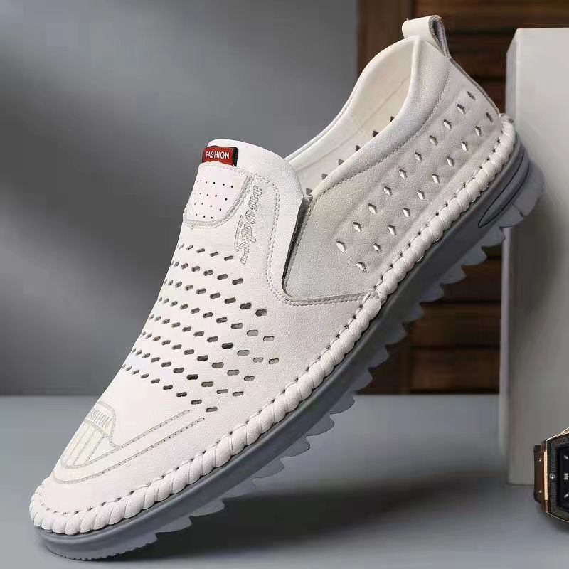Fashion Men's Loafers Hollow Out Breathable Casual Leather Shoes Soft Sole Driving Shoes for Men New Dress Shoes Slip On Flats Moccasins
