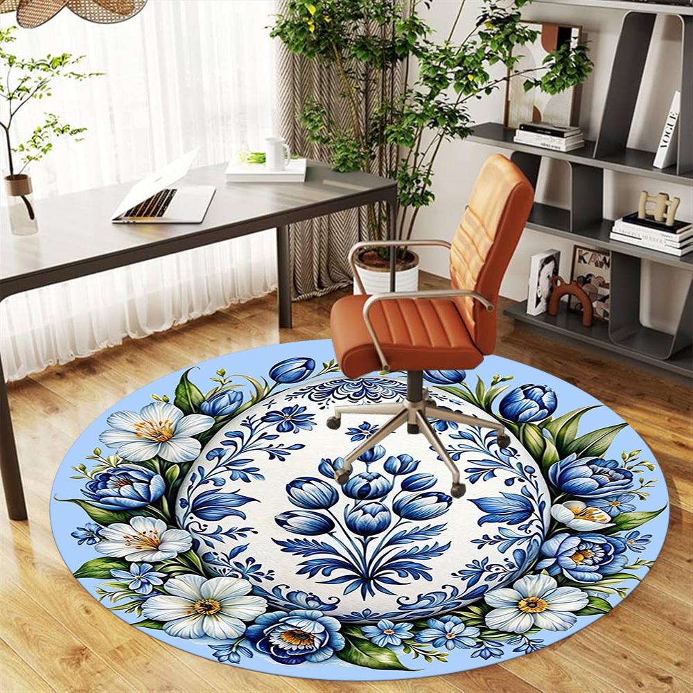 1pc Floral Patterns Egg Round Chair mat Area Rug - Non-Slip, Floor Mat for Office, Bedroom, and Indoor Decor -1002231