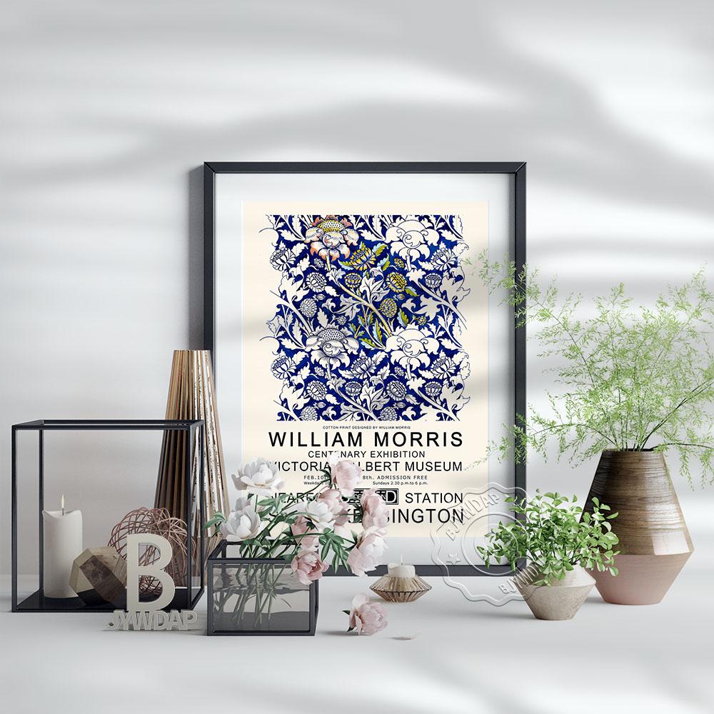 Marineblau William Morris Museum Ausstellung Retro Poster Nordische Florale Kunst Malerei Wandkunst Druck Pflanzenmuster Heimdekor Geschenk Ohne Rahmen