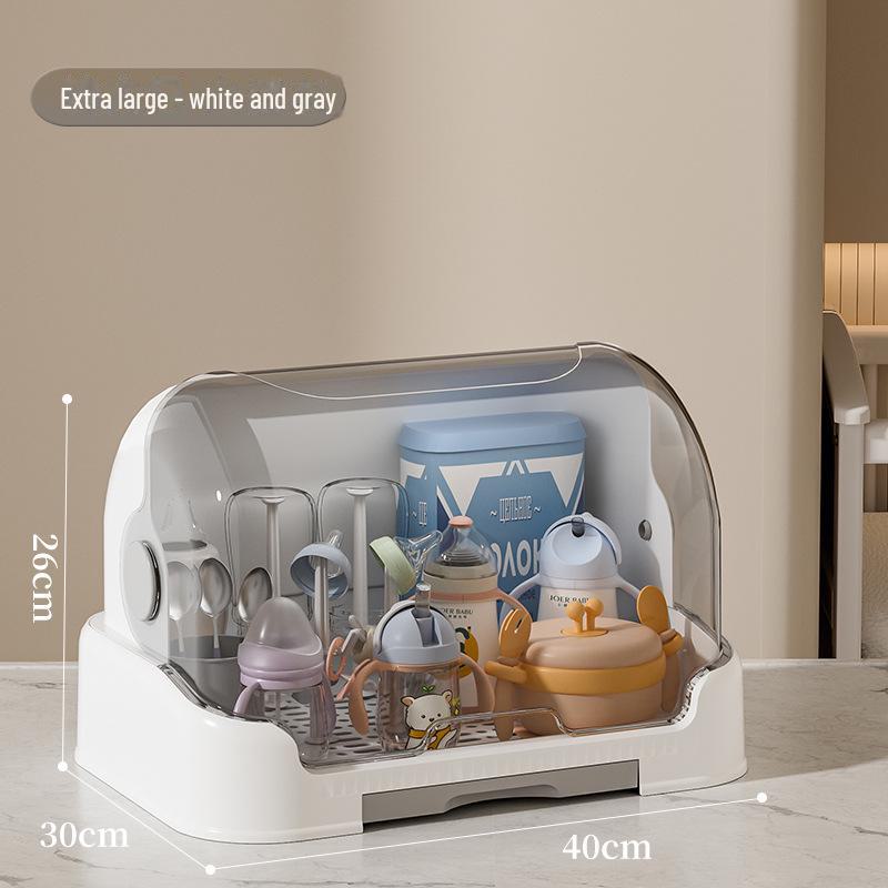 Baby Bottle Storage Box & Tableware Set: Bowls, Chopsticks, Food Supplement Toolbox, Dustproof Drain Storage Cabinet