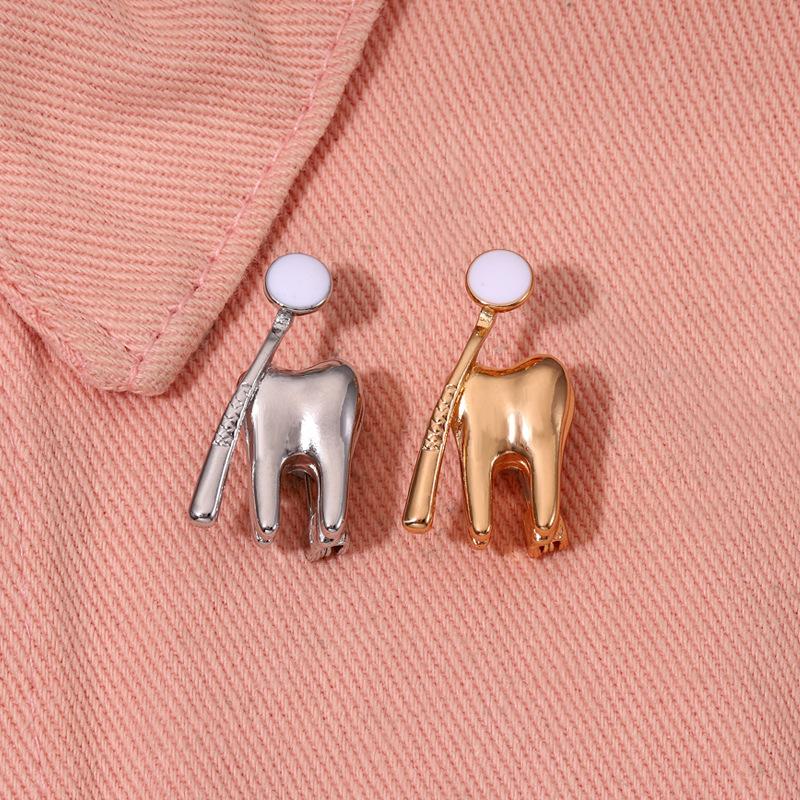 Zinc Alloy Tooth Shape Brooch Enamel Geometric Dentist Nurse Enamel Pins Backpack Badge Korean Style Clothing Accessories 2pcs